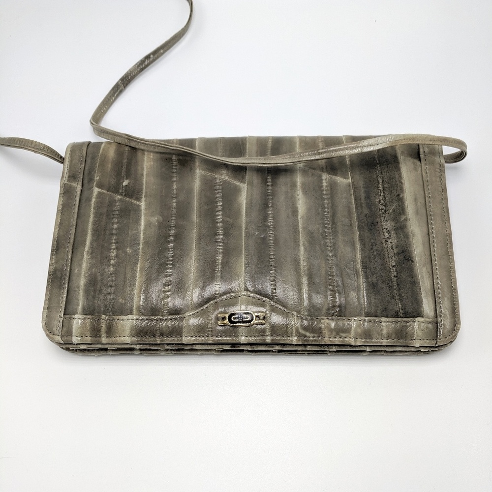 Soft Gray Vintage Eel Skin Clutch Purse